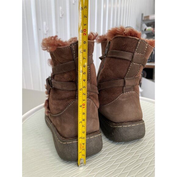 Cabelas Leather Shearling Lined Winter Boots Womens 8 Brown Buckle Strap Outdoor - Picture 4 of 10